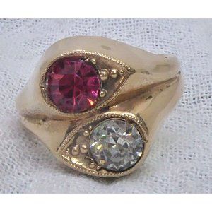 Vintage Signed Vargas 10k GF Ring With Clear & Red Stones Size 10